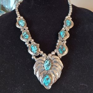 Costume turquoise and silver necklace